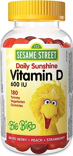 Sesame Street Daily Sunshine Vitamin D3 Kids Gummy by Webber Naturals, 180 Gummies, Free of Dairy, Gelatin, Peanut and Gluten, 600 IU of Vitamin D Per Gummy, For Children Age 3 and Up