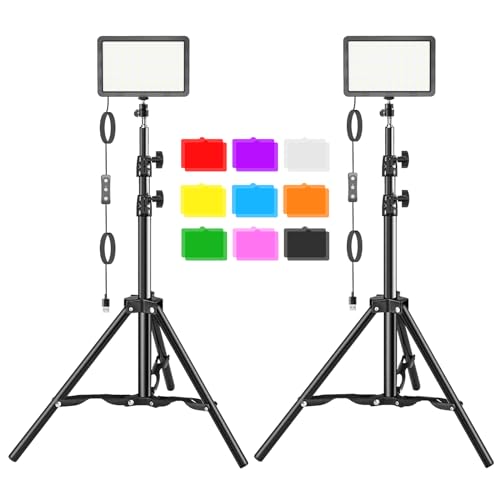 LED Video Light Kit 2Pcs, Hagibis Studio Lights 9 Color Filters for Photography Lighting with Adjustable Tripod Stand 55" Streaming Lights for Photo Video Recording Computer Zoom Stream TikTok YouTube
