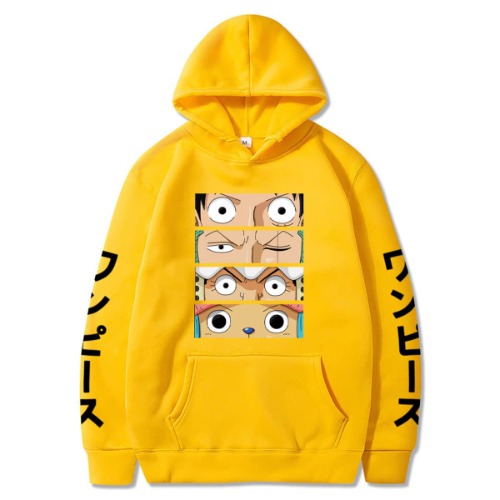 Sybnwnwm One Piece Hoodie Luffy Zoro Chopper Printed Pullover Anime Hoodies Long Sleeve Sweatshirt Unisex - Yellow X-Small
