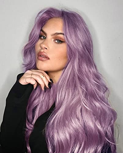 EALGA Lilac Purple Hair Wigs for Women Synthetic Hair Purple Lace Front Wigs Wavy Wig Halloween Synthetic Purple Wig 24 inch Cosplay Wig EALGA-010 - EALGA-010