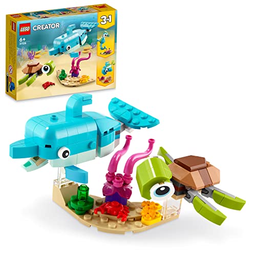 LEGO Creator 3in1 Dolphin and Turtle 31128 Building Kit; Features a Baby Dolphin and Baby Sea Turtle; Creative Gift for Kids Aged 6+ Who Love Imaginative Play (137 Pieces) - Single