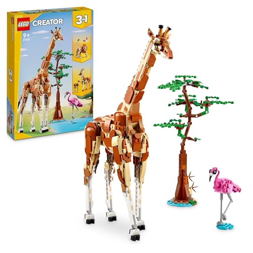 LEGO Creator 3in1 Wild Safari Animals, Giraffe Toy to Gazelle Figures to Lion Model, Set for Kids, Girls & Boys Aged 9 Plus, Includes Flamingo and Butterfly, Nature Gifts for Imaginative Play 31150 - Animals