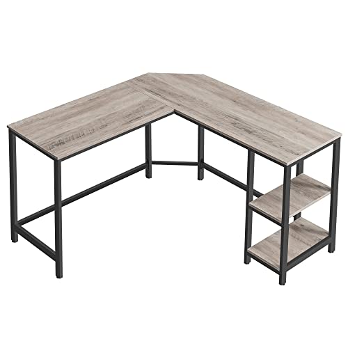 VASAGLE L-Shaped Computer Desk, Corner Desk, Office Study Workstation with Shelves for Home Office, Space-Saving, Easy to Assemble, Industrial, Greige and Black ULWD72MB - Greige + Black