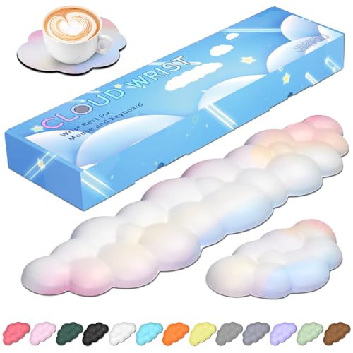 JIKIOU Upgrade Leather Cloud Keyboard Wrist Rest, Cloud Wrist Rest with Non-Slip PU Base, Comfortable Memory Foam Wrist Rest for Computer Laptop Mac Gaming Office and Pain Relief Wish Gift - 02rainbow