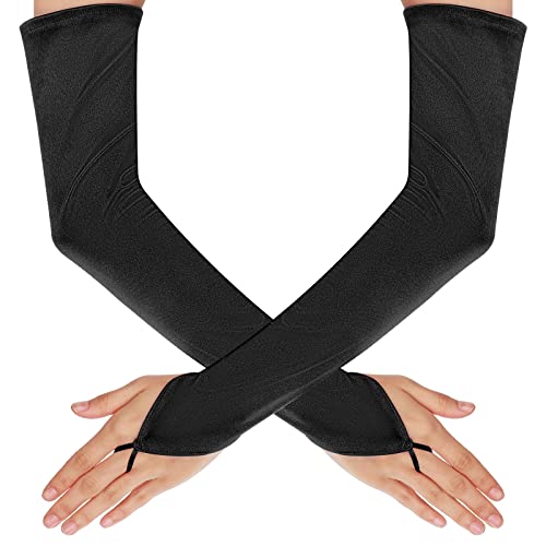 Yolev Guanti di Raso Senza Dita Guanti da Opera Lunghi Vintage Anni '20 da Donna Festa di Gala di Nozze - Nero