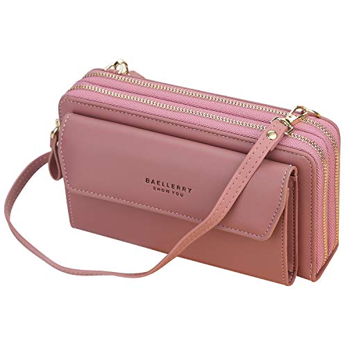 Cute Large Wallet With Strap - Dark Pink