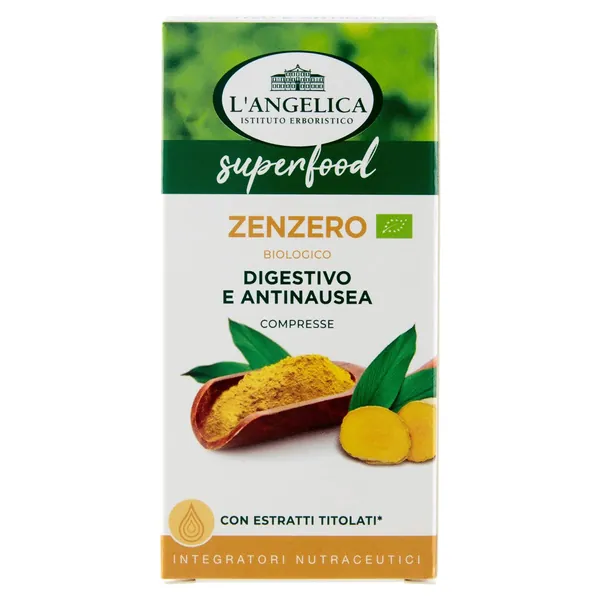 L'Angelica, Integratore Nutraceutico Zenzero Biologico, Integratori Benessere Stomaco con Funzionalità Digestiva e Antinausea, Bio, Senza Lattosio, Senza Glutine, Vegan, Formato: 75 Compresse