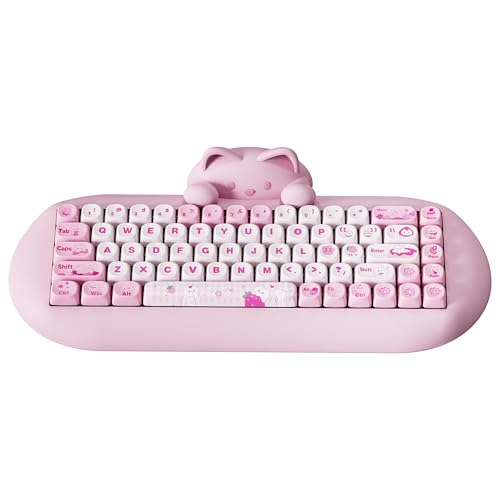 YUNZII C68 Wireless Mechanical Keyboard, 65% Gaming Keyboard Hot Swap,Triple Mode BT5.0/2.4G/Wired, RGB Backlit NKRO,Cute Cat Silicone Ergonomic Keyboard for Win/Mac(Milk Switch, Pink Cat) - Milk Switch - Pink