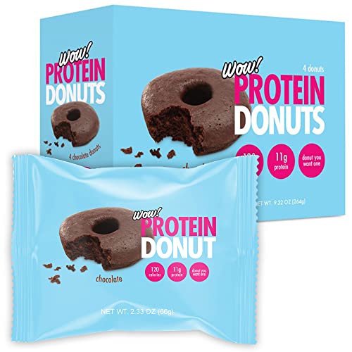 Wow! Protein Donuts, High Protein Snacks, Low Carb, Low Calorie, & Low Sugar, Healthy Snack with 11g of Protein (Chocolate, 4 Pack)