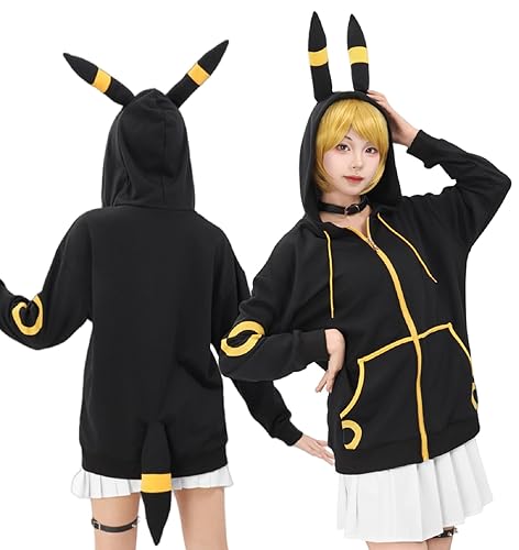 DAZCOS Anime Cosplay Hoodie Sweatshirt With Ears Tail Costume for Women - Medium - Black