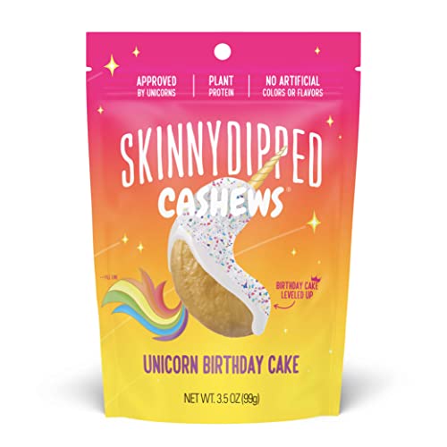 SkinnyDipped Unicorn Birthday Cake Cashews, Healthy Snack, Plant Protein, Gluten Free, 3.5 oz Resealable Bags, Pack of 5 - Cocoa 3.5 Ounce (Pack of 5)