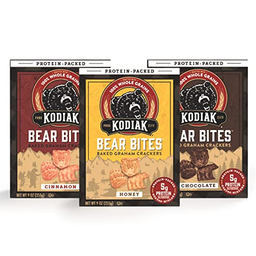 Kodiak Cakes Bear Bites Graham Crackers Variety Pack: Honey, Chocolate & Cinnamon Snacks - Bear Bites Variety Pack