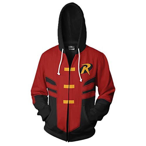Xinxin Robin Tim Drake 3D Anime Cosplay Cardigan Zip Hoodie Unisex Adult - XX-Large Red