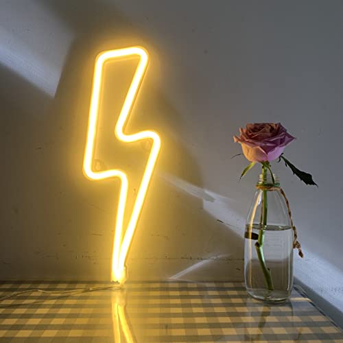 Neon Signs Lightning Bolt Battery Operated and USB Powered Warm White Art LED Decorative Lights Wall Decor for Living Room Office Christmas Wedding Party Decoration(NELNB) - Lightning Bolt