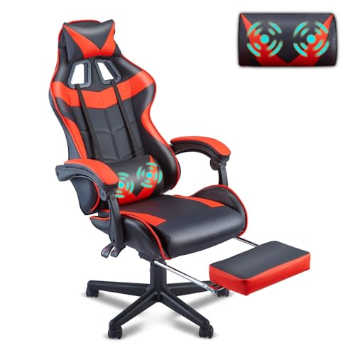 Soontrans Red Gaming Chairs with Footrest,Racing Gaming Chair,Computer Gamer Chair,Ergonomic Game Chair with Adjustable Headrest and Lumbar Support - Red
