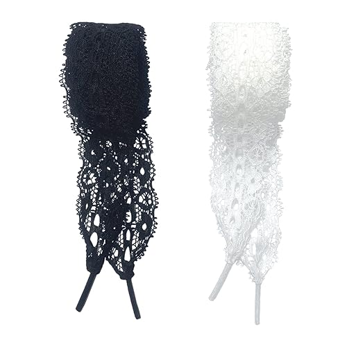 Meow Love 【2 Pairs】 Black and White Lace Shoelaces, 3cm Wide Elastic Laces. - 47.2 Inch（120CM） - Black & White