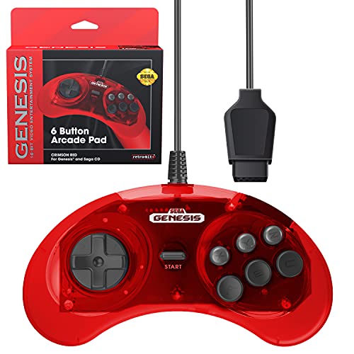 Retro-Bit Official Sega Genesis Controller 6-Button Arcade Pad for Sega Genesis - Original Port (Red) - Red