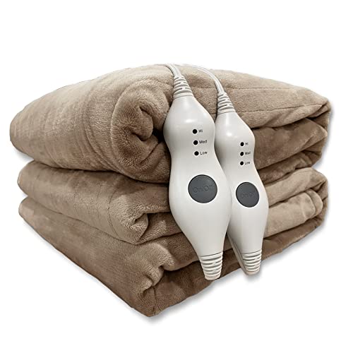 Tefici Electric Heated Blanket Queen Size, Dual Control Super Cozy Soft 2-Layer Flannel 84" x90" Heating Blanket with 3 Heat Levels & 8 Hours Auto Off,ETL&FCC Certified,Home Office Use,Camel - Camel - Queen