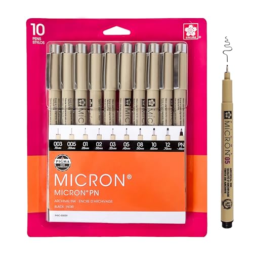 SAKURA Pigma Micron Fineliner Pens - Archival Black Ink Pens - Pens for Writing, Drawing, or Journaling - Assorted Point Sizes - 10 Pack - Black - 1 Count (Pack of 10) - Ink Pen Set