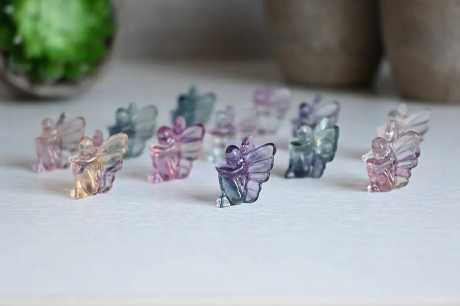 Natural Rainbow Fluorite Fairy ,MINI Fairy ,Crystal Carved Skull,Quartz Crystal Carved,Crystal Pendant,Necklace,Crystal Gifts