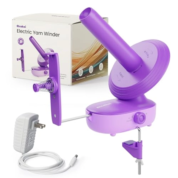 Etcokei Yarn Ball Winder, Electric Yarn Winder for Crocheting & Knitting, Large Capacity (Up to 10oz), Stepless Speed (2 Min/Ball), Automatic Crochet Tools, Knitting Supplies, Purple (Patented)