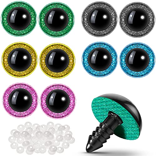 100 Pieces Large Safety Eyes for Amigurumi Stuffed Glitter Animal Eyes Plastic Craft Crochet Eyes for DIY of Puppet Bear Crafts Toy Doll Making Supplies (Brown, Purple, Green, Yellow,24mm) - Brown, Purple, Green, Yellow - 24mm