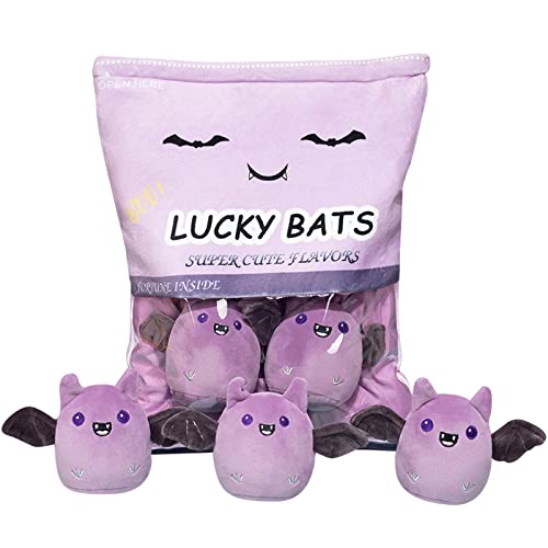REFAHB Lucky Bat Plush Toy, Removable Stuffed Animal Plush Dolls, Soft Cute Plush Pillow Home Decoration Gift for Kids Girls' Birthday Christmas Halloween (5pcs a Bag, Purple) - Bat-purple
