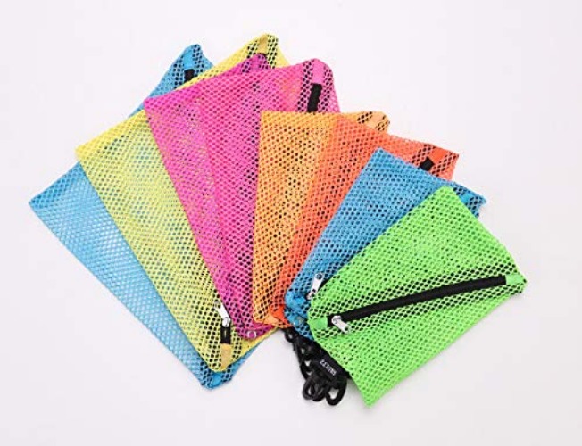 Vaultz Mesh Zipper Pouch Set - Pack of 10 - Mesh Pouch Zipper Bags for Organizing, Storage, Travel, School, Cosmetics - Small, Medium & Large Assorted Bag Sizes - Neon Asst Colors - Neon Asst Colors - 10 Pack