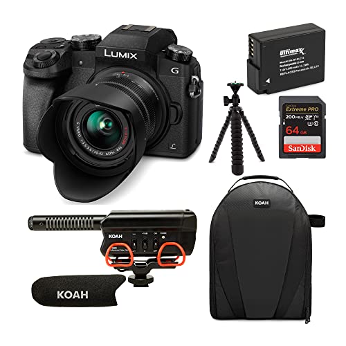 Panasonic LUMIX G7 Digital Camera with 14-42mm f/3.5-5.6 Lens Bundle with Professional On Camera Video Microphone and Accessories (6 Items) - White