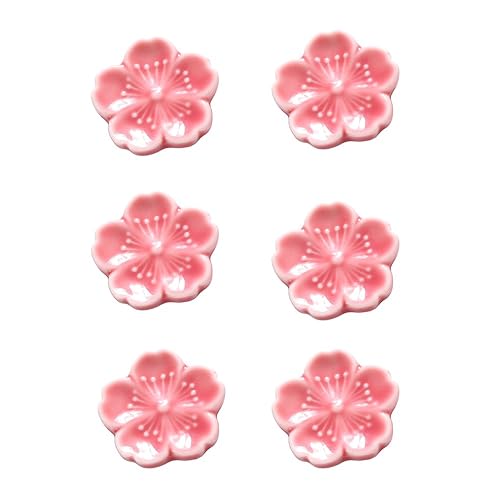 CHOOLD Elegant Cherry Blossom Ceramic Chopsticks Rest Rack Dinner Spoon Stand Knife Fork Holder,Sakura Chopsticks Stand(Set of 6) - Pink