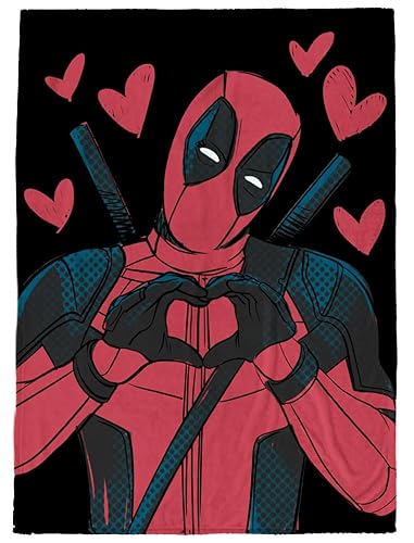 Jay Franco Marvel Deadpool Hearts Plush Throw Blanket - Measures 50 x 70 inches - Super Soft Lightweight Fleece Bedding (Red and Black)