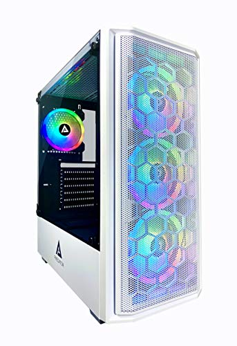 Apevia Predator-WH Mid Tower Gaming Case with 1x Tempered Glass Panel, Top USB3.0/USB2.0/Audio Ports, 4X RGB Fans, White Case - PREDATOR WHITE