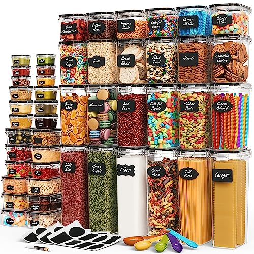 Chef's Path 96-Pack (48 containers + 48 lids) Airtight Food Storage Containers with Lids for Kitchen Essentials & Pantry Organization - Ideal for Cereal, Dry Food, Flour & Sugar Storage - BPA-Free - Ultra Large - 48 pack
