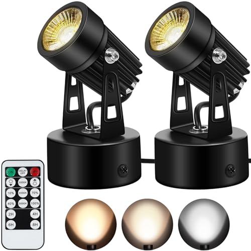 FZWLE Spot Lights Indoor,3W Uplighting Indoor Dark Corner Plant Light, 2 Pack Dimmable Led Spotlight Indoor with Remote,Timer 3000K/4000K/5000K Memory Function,Uplights for Tree Pictures Artwork