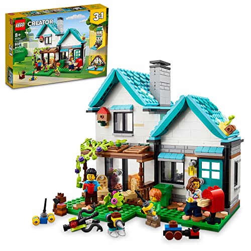 LEGO Creator 3in1 Cozy House Toy Set 31139 Model Building Kit with 3 Different Houses Plus Family Minifigures and Accessories, Summer DIY Building Toy Ideas for Outdoor Play for Kids, Boys and Girls