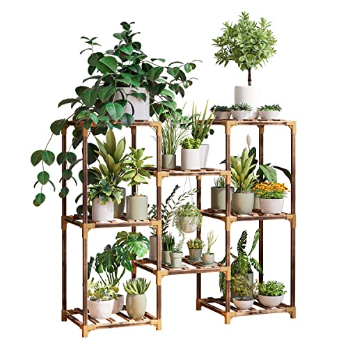 New England Stories Plant Stand Indoor, Outdoor Wood Plant Stands for Multiple Plants, Plant Shelf Ladder Table Plant Pot Stand for Living Room, Patio, Balcony, Plant Gardening Gift - G-8 Tiers-Square