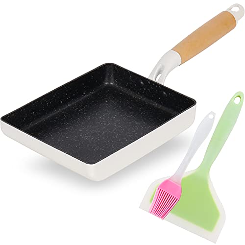 ROCKURWOK Nonstick Tamagoyaki Pan, Japanese Omelette Pan, Non-stick Egg Roll Pans, Retangle Tamago Pan, Small Frying Pan with Silicone Spatula Brush, 7” x 5” White - 5” - Rock White (Nihon Style)