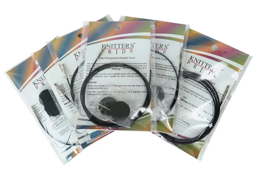 Knitters Pride Interchangeable Black Cord Variety Pack - 6 Common Sizes, 16, 24, 32, 40, 47, 60 - 