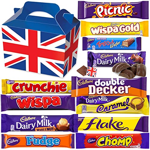Cadbury Chocolate Gift Pack Large - 12 FULL SIZE Chocolate bars of delicious Cadbury Chocolate from the UK with unique Gift Box and a free Global Treats Chocolate.