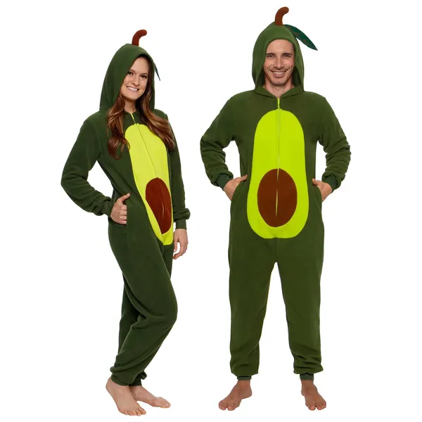 Slim Pineapple and Avocado Adult Onesie - Food Halloween Costume - One Piece Cosplay Suit for Adults, Women and Men FUNZIEZ! - Small Avocado