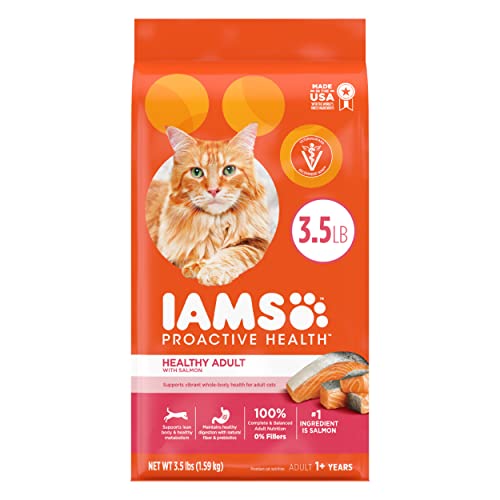 IAMS PROACTIVE HEALTH Adult Healthy Dry Cat Food with Salmon Cat Kibble, 3.5 lb. Bag - Dry Food - Salmon - 3.5 Pound (Pack of 1)