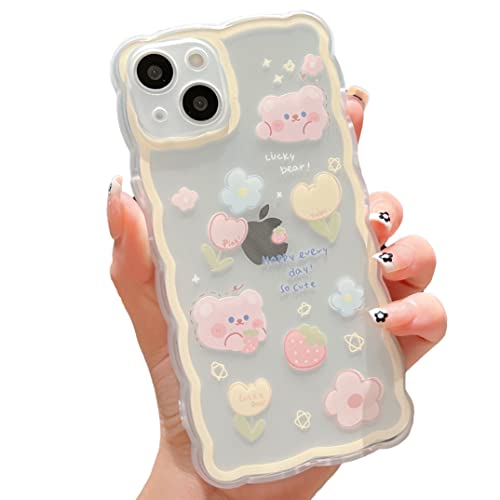 SZXYCZL Compatible with iPhone 13 Case Cute Cartoon Floral Strawberry Bear Design for Women Girls Aesthetic Kawaii Slim Soft TPU Transparent Cover for iPhone 13 6.1 inch-Yellow - iPhone 13-6.1 inch - Yellow