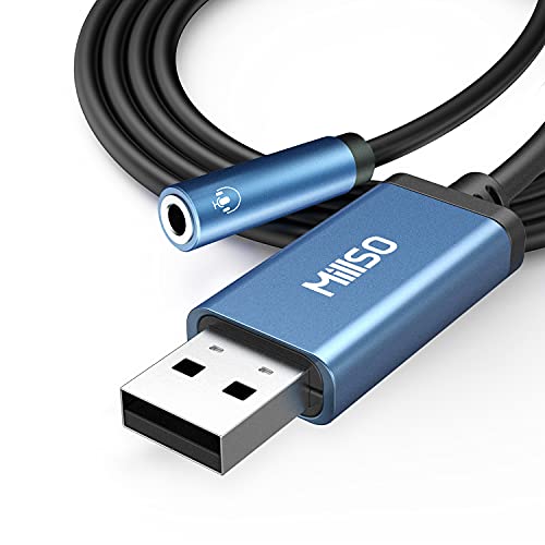 MillSO USB to 3.5mm Audio Jack Adapter, Sapphire Blue TRRS USB to AUX Audio Jack External Stereo Sound Card for Headphone, Speaker, PS4, PC, Laptop, Desktops - 3 Feet - 3 Feet