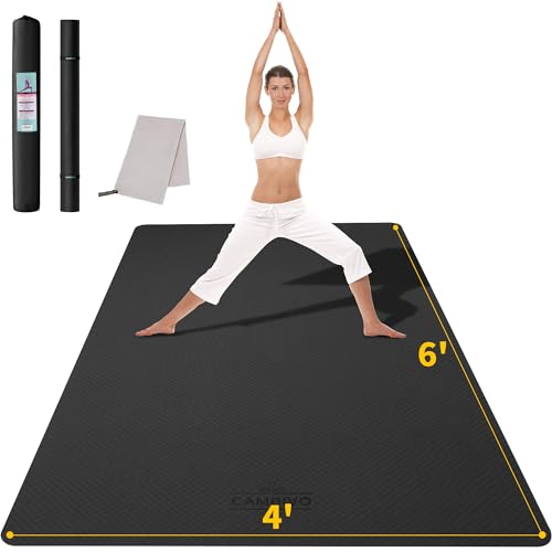 CAMBIVO Large Yoga Mat 183cm x 122cm Wide Exercise Mat & Large Workout Mat (6' x 4') , Yoga Mat Thick 1/4 &1/3 &2/5 &1/2 Exercise Mats for Yoga, Pilates, Stretching, Cardio Home Gym Floor, Non- Slip Anti Tear Eco-Friendly Yoga Mat (72”x 48”) - Black - 8mm