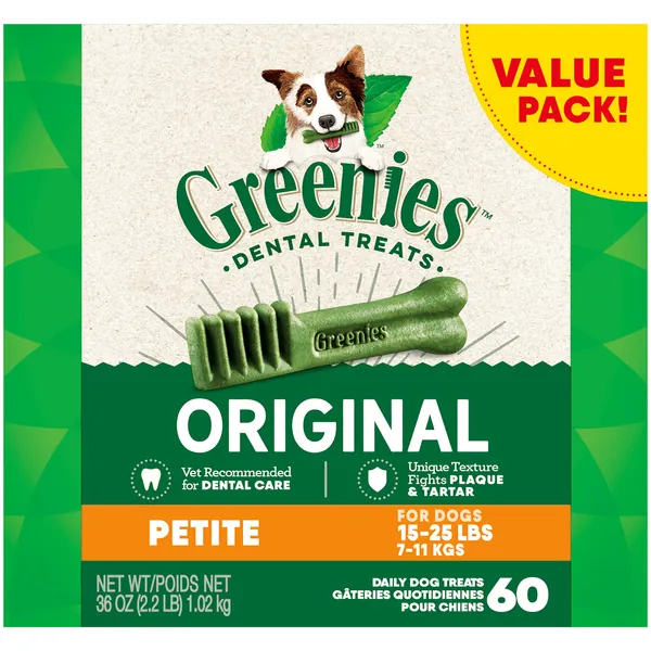 Greenies Original Petite Natural Dental Dog Treats (15 - 25 lb. dogs) - 60 Count (Pack of 1)