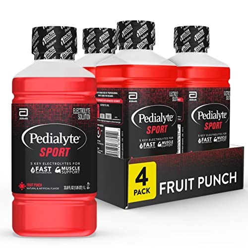 Pedialyte Sport Electrolyte Drink, Fast Hydration with 5 Key Electrolytes for Muscle Support Before, During, & After Exercise, Fruit Punch, 1 Liter, Pack of 4 - FRUIT PUNCH