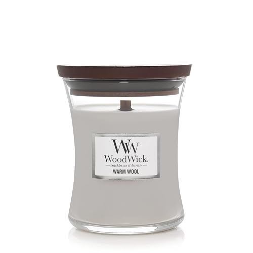WoodWick Warm Wool Hourglass Candle, 9.7 oz., Medium, Fall Candle with Crackling Wick For Smooth Burn, Aromatherapy Soy Wax Blend - WARM WOOL - Medium Hourglass