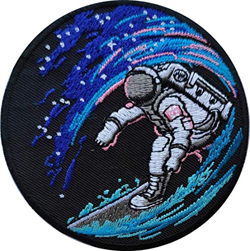 PatchClub Space Surfing Astronaut Patch - Cool Space Surfer Patches - Embroidered Iron On/Sew On for Backpack, Hat, Jacket, Hoodie - 1