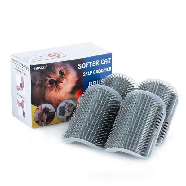 IMISNO Cat Self Groomer Toy Wall Corner Massage Comb Perfect Massager Brush with Catnip (4 PCS Gray) - 4GRAY