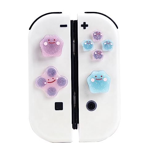PERFECTSIGHT Cute D-Pad Button Caps Silicone Thumb Grips Set, ABXY Key Buttons Sticker Joystick Cover Caps Compatible with Nintendo Switch/OLED - Monster - Glitter Monster